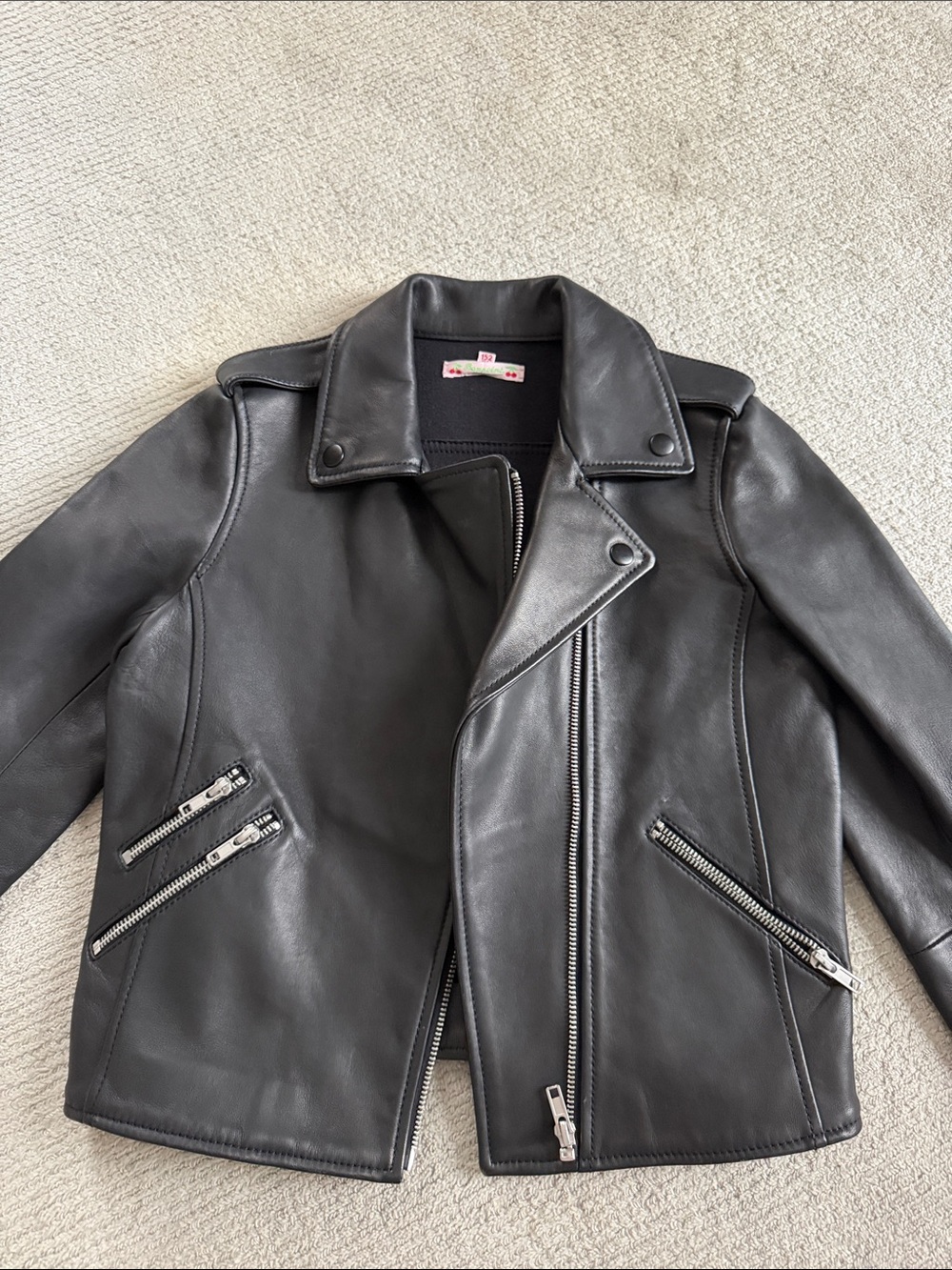 Bonpoint Black Leather Moto Jacket - kids